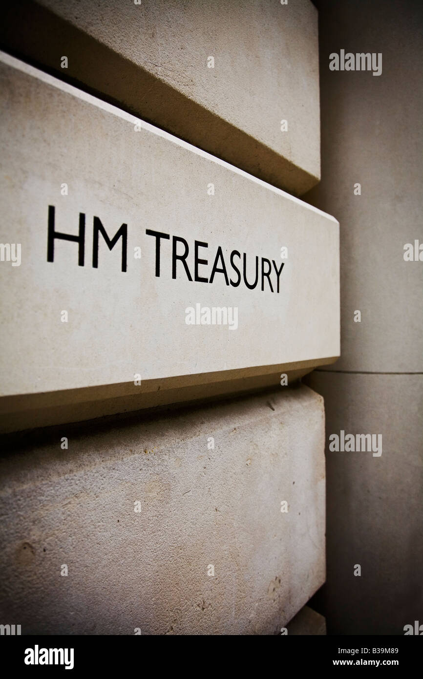 HM Treasury government building entrance Whitehall London UK Stock Photo