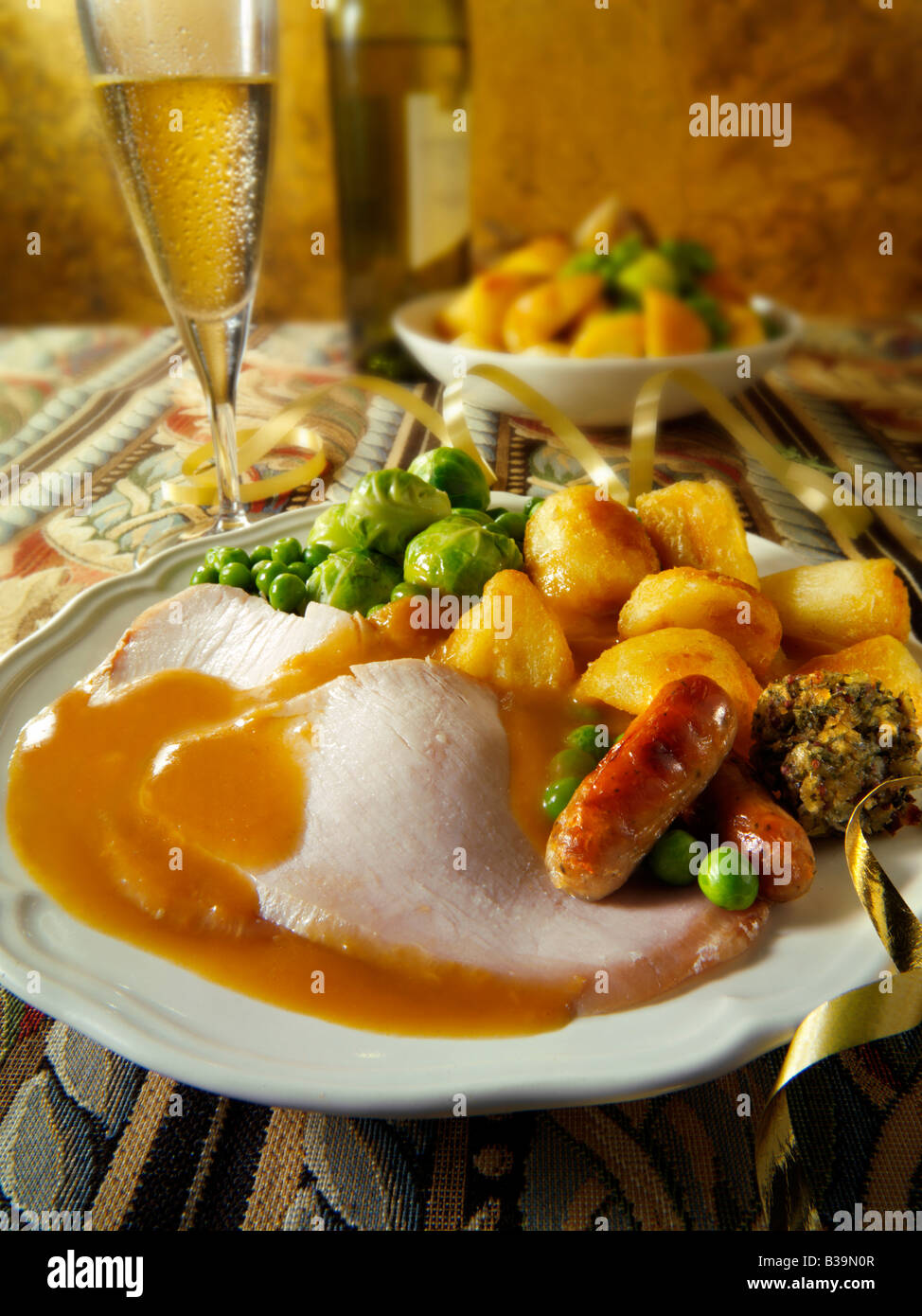 Traditional roast turkey Christmas dinner with all the trimmings and