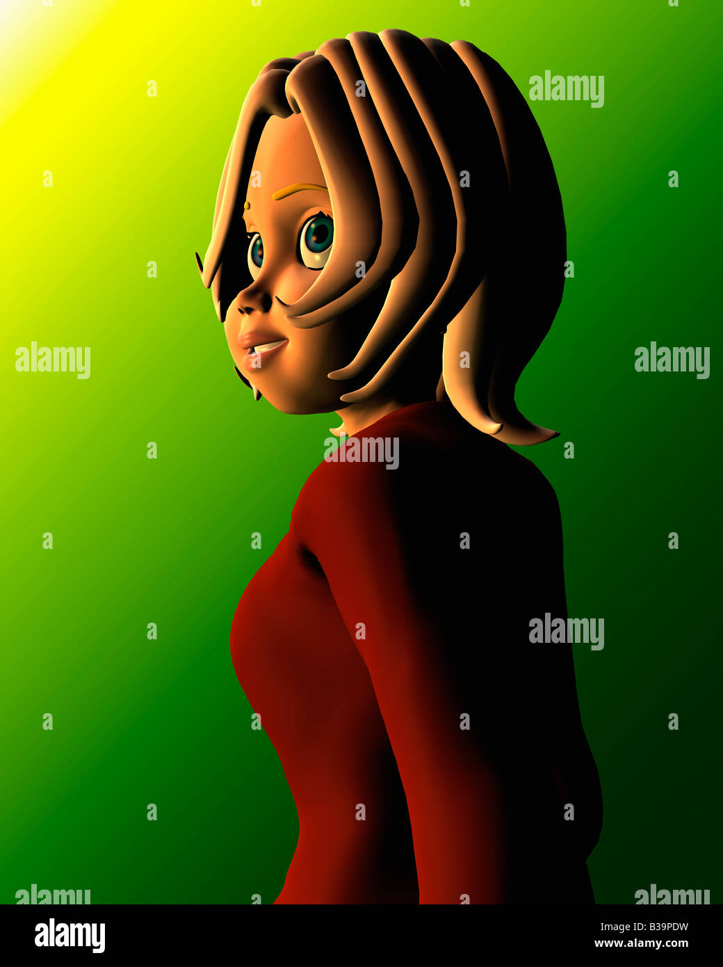 Cartoon Illustration Of A Teen Girl Looking Cute Stock Photo