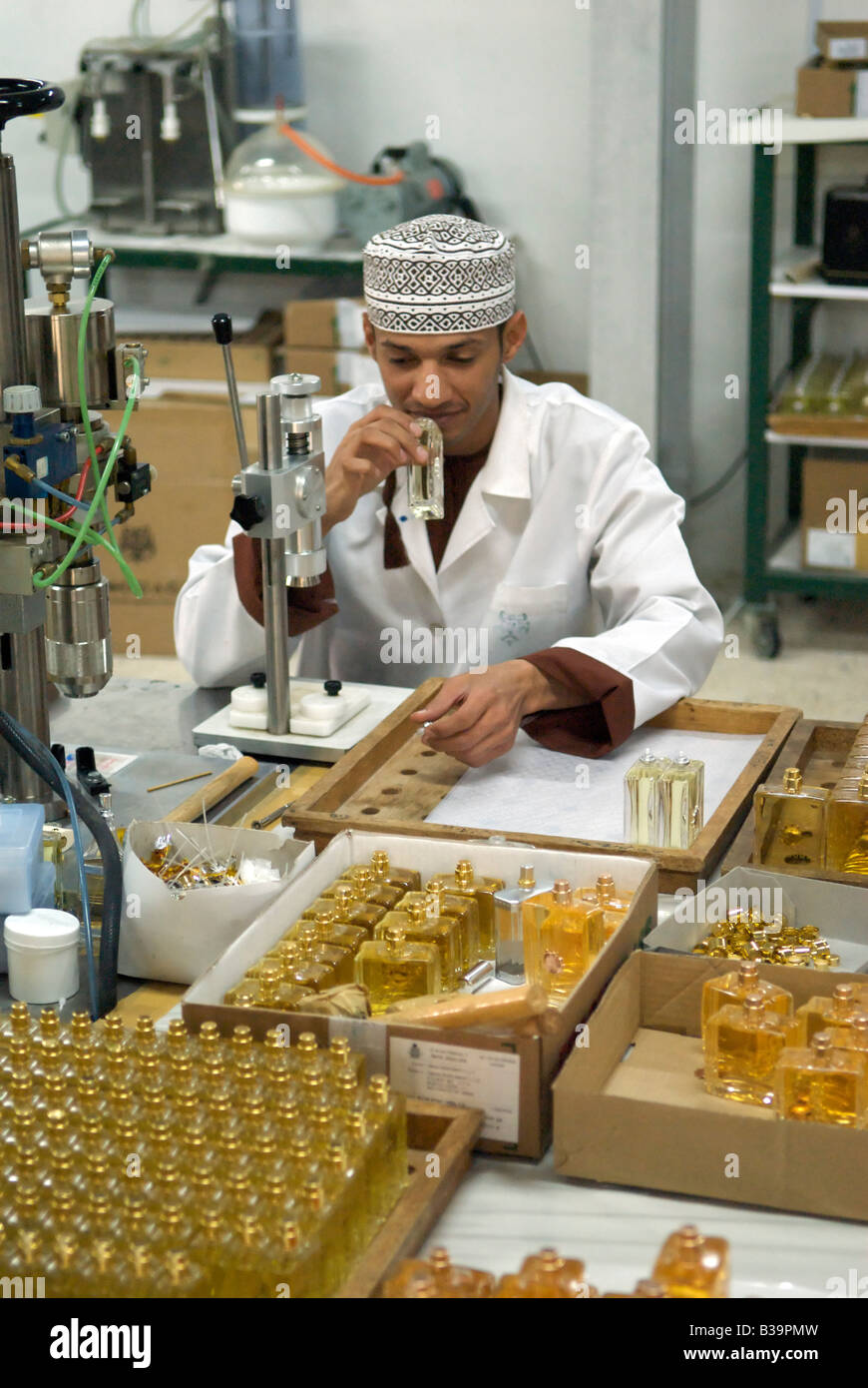 Quality controller Amouage Parfumery laboratory near Muscat Sultanate of Oman Stock Photo