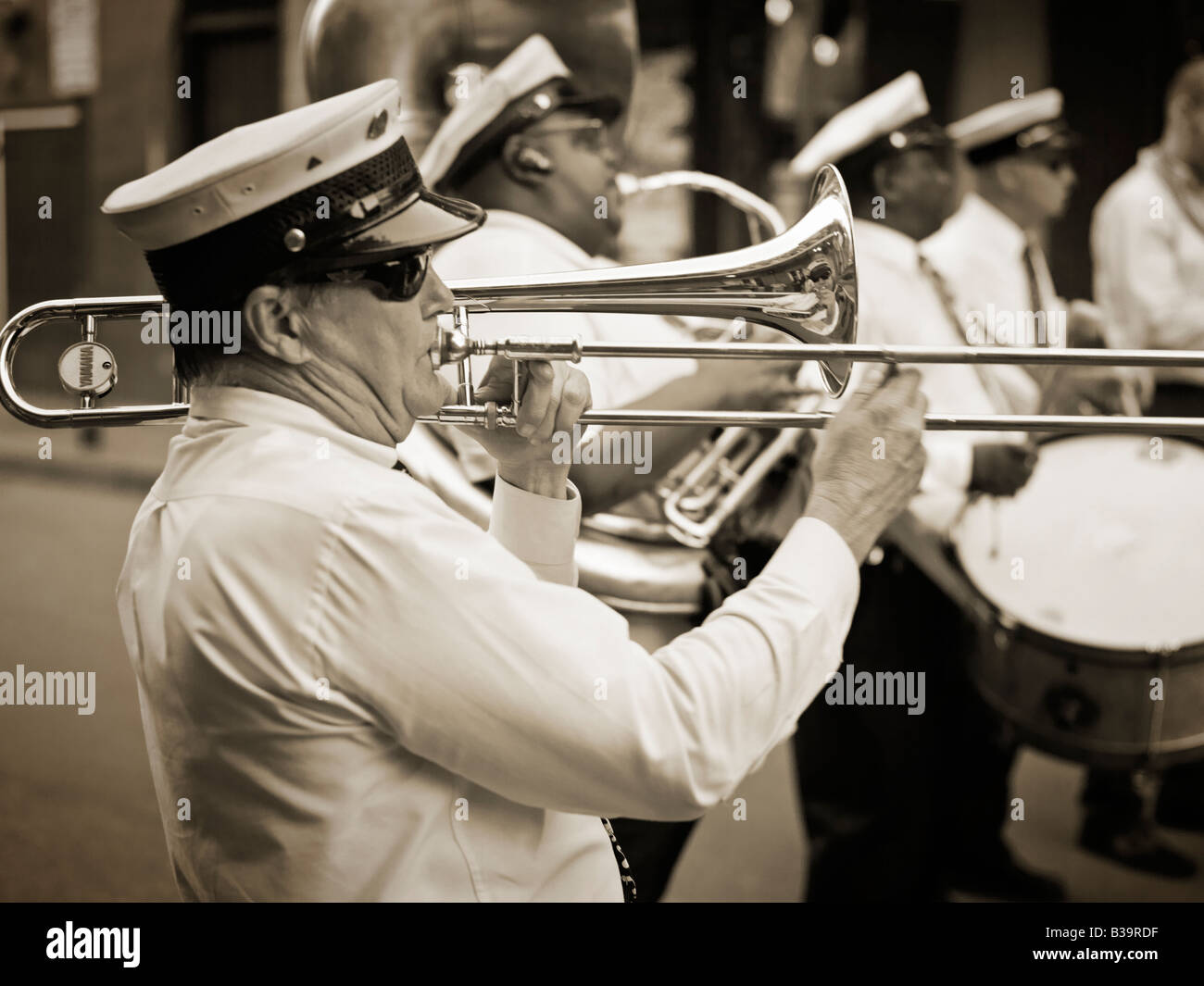 USA,Louisiana New Orleans,French Quarter,second line parade in the