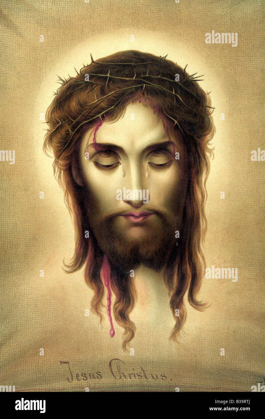 Jesus Christus - The Head of Jesus crowned with thorns and with a tear Stock Photo