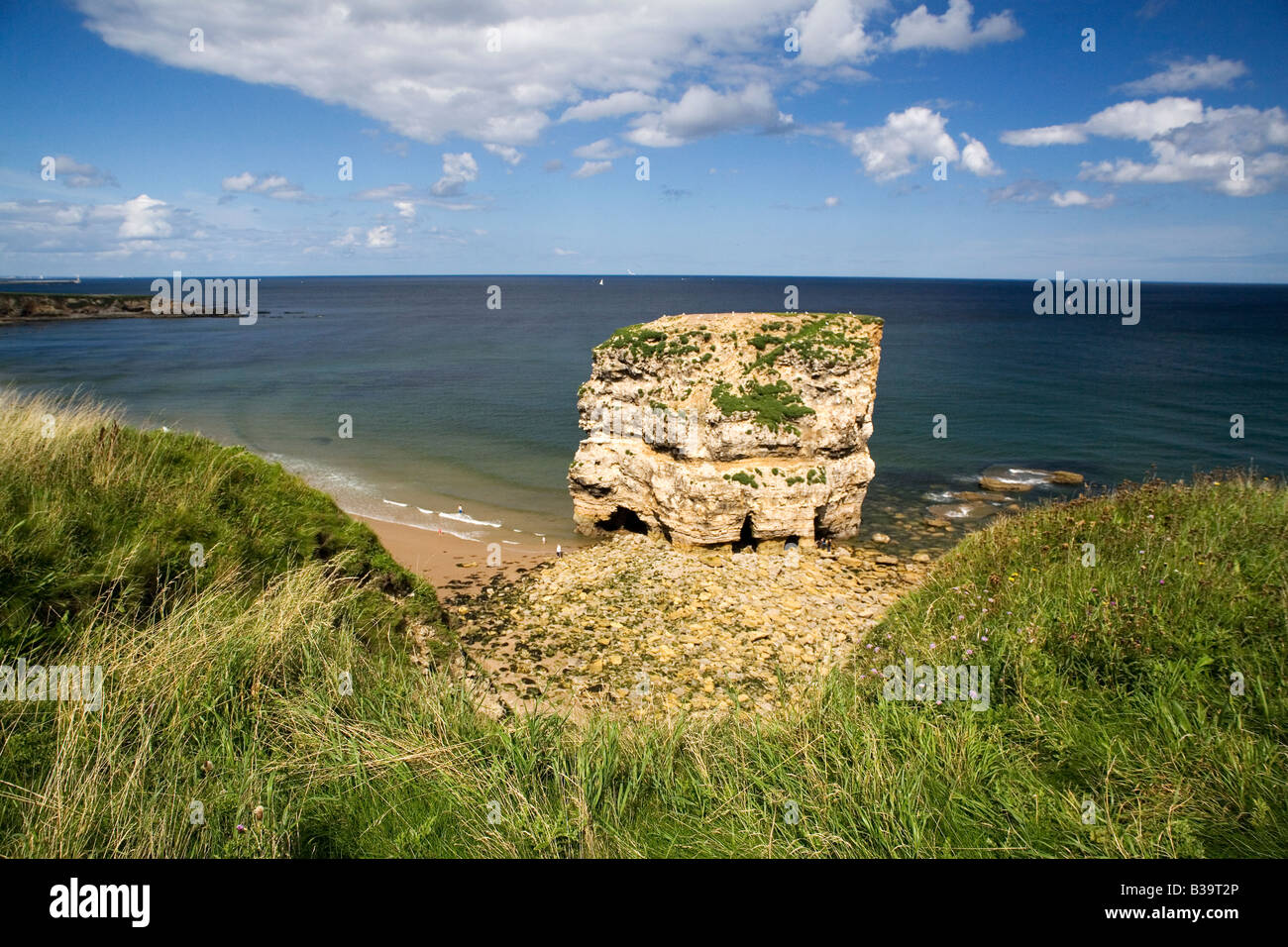 Marsden rocks on the coastline between Sunderland and South Shields in northeast England. Stock Photo