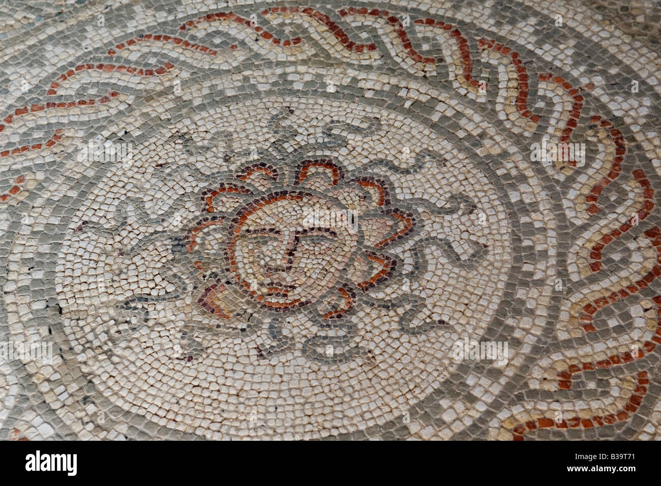 England Sussex Bignor Roman villa Medusa mosaic Stock Photo