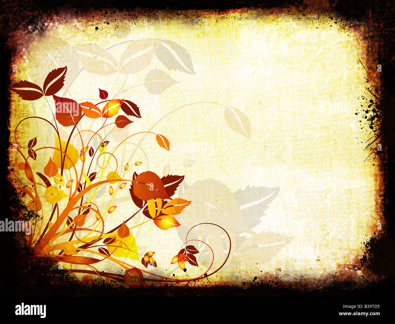 Floral design on detailed grunge background Stock Photo - Alamy
