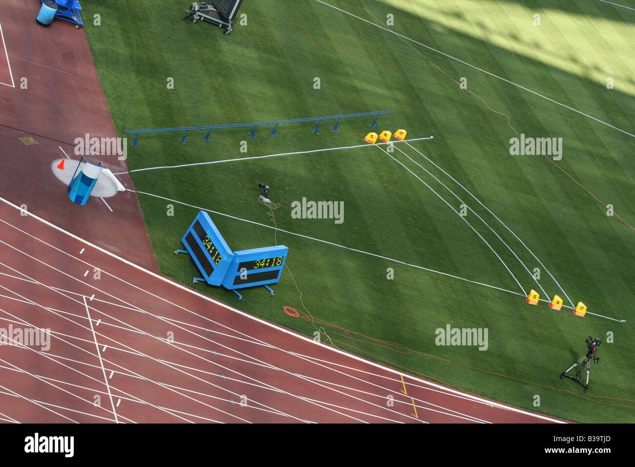Shot Put field and track lanes empty detail from stadium Stock Photo
