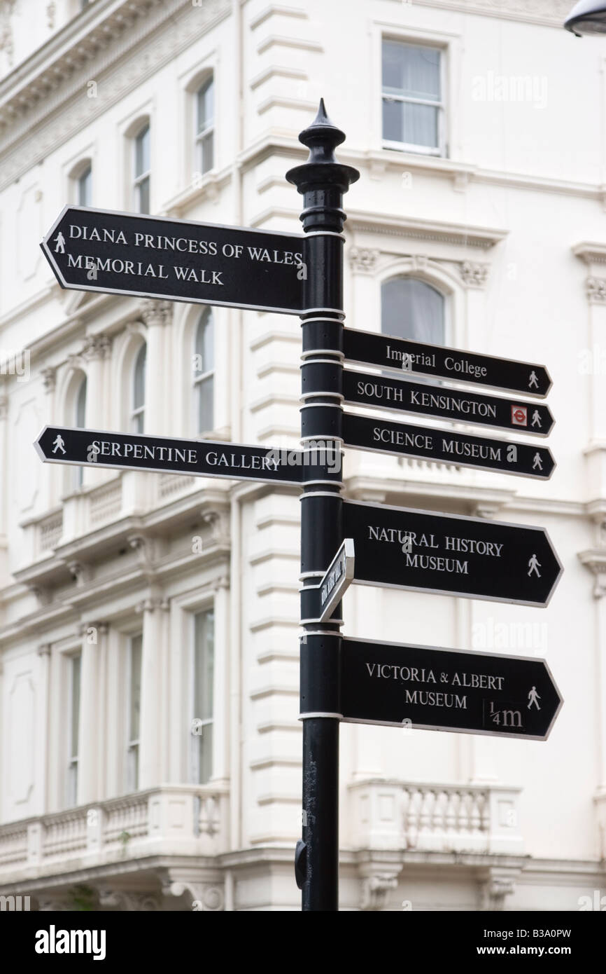 Road sign to tourist attractions in London, UK. Stock Photo
