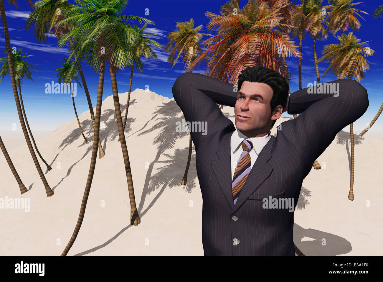 Computer Generated Image Of A Businessman On A Desert Island Stock Photo