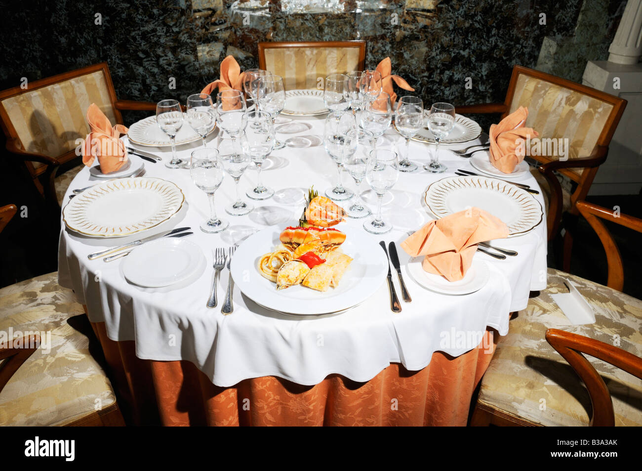 Luxurious cuban restaurant table with seafood dish Stock Photo