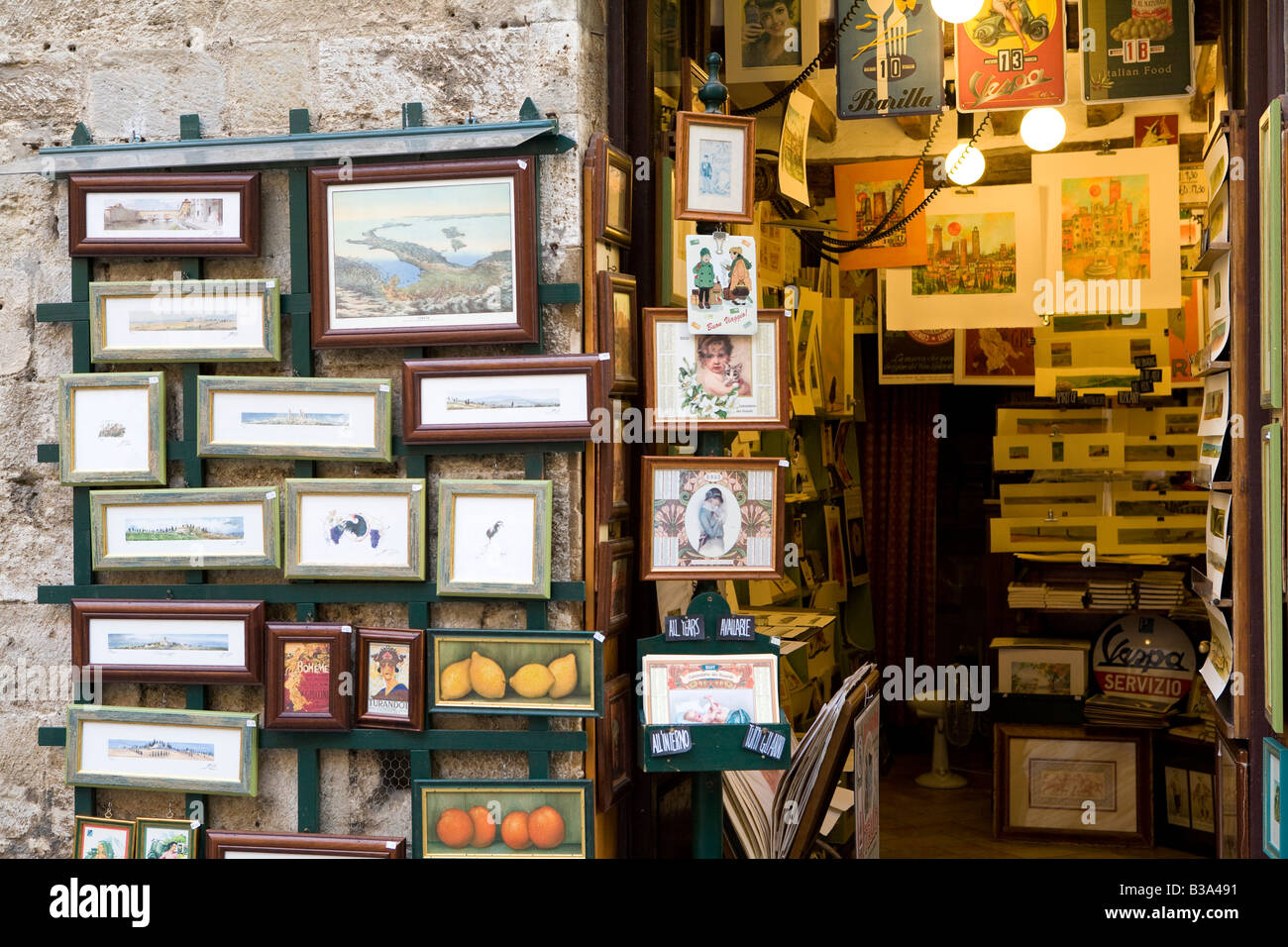 Picture and painting shop San Gimignano Tuscany Italy Stock Photo