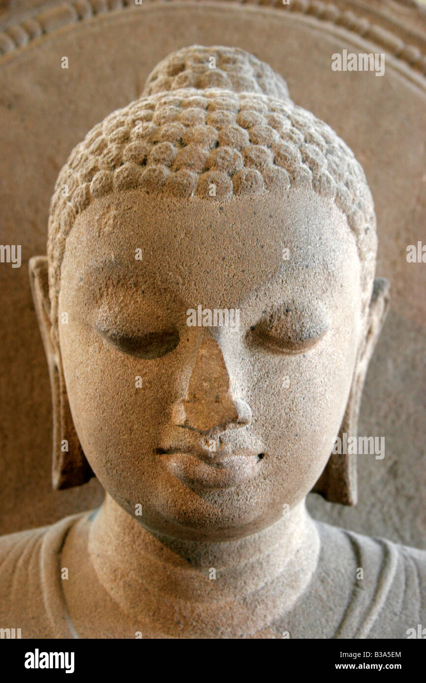 The face of an Indian statue of the Buddha from Sarnath near Benares (Varanasi) now placed in the British Museum in London Stock Photo