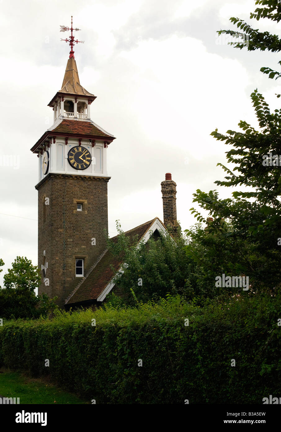 Landmark clock tower of a former school house in Harlow Essex UK Stock