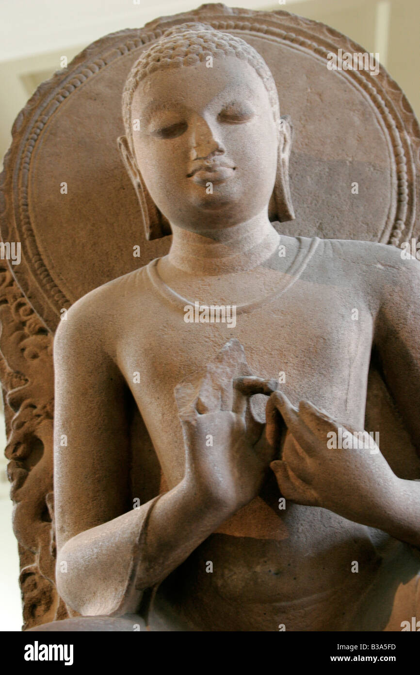 An Indian statue of the Buddha from Sarnath near Benares (Varanasi) now placed in the British Museum in London Stock Photo