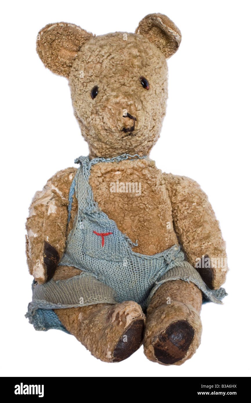 Born in the 1940s, a Well Loved & Used Teddy Bear. Stock Photo