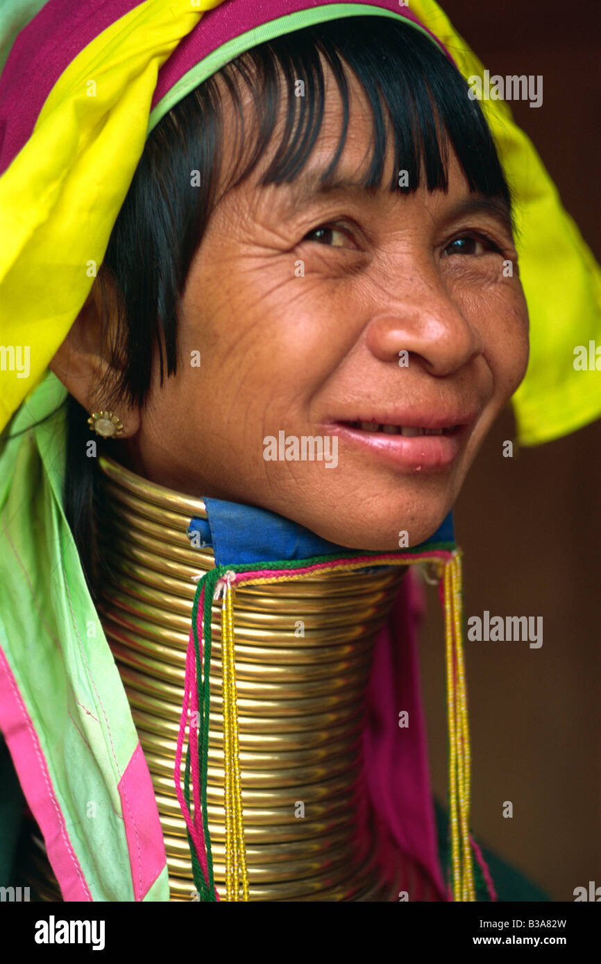 Thailand, Chiang Rai, Long Neck Karen Hilltribe, Long Neck Woman Stock