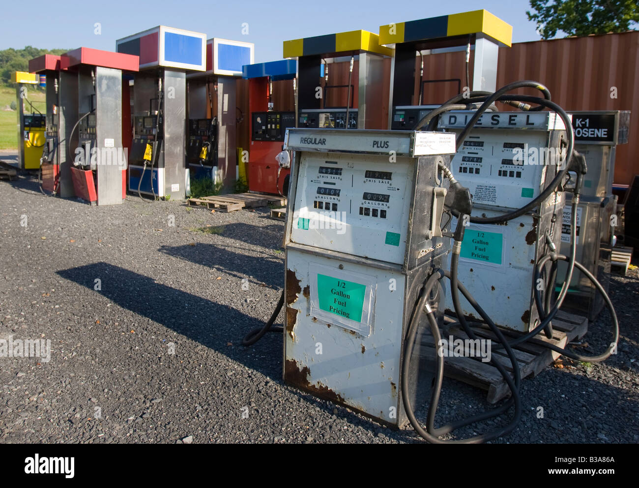 Broken gas pumps Stock Photo Alamy
