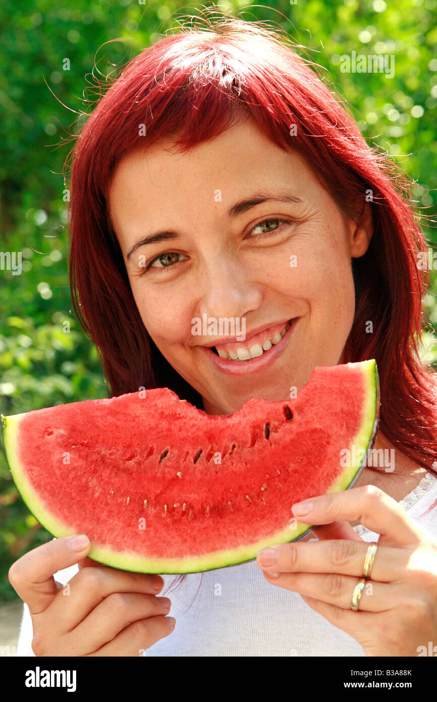 Girl with watermelon Stock Photo