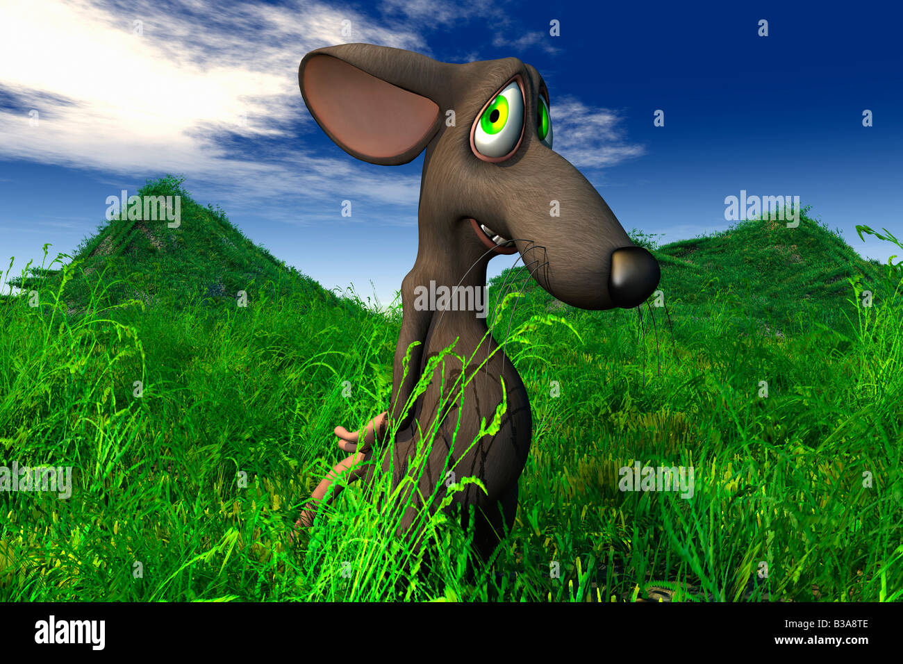 Cartoon Image Of A Mouse Looking Shy In A Field Stock Photo - Alamy