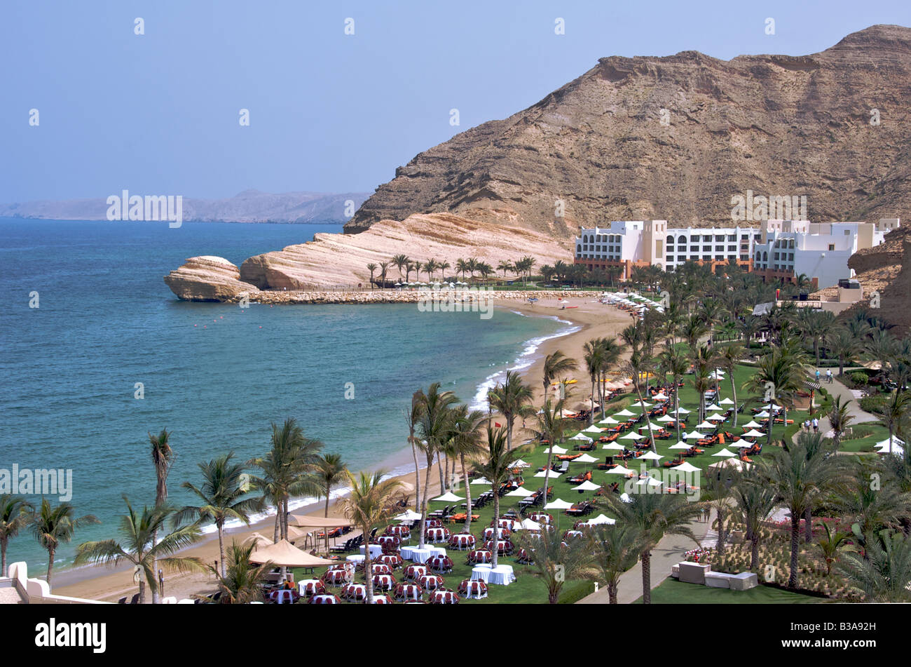 Al Jissah Beach and Al Waha Hotel Bandar Jissah near Muscat Oman Stock Photo