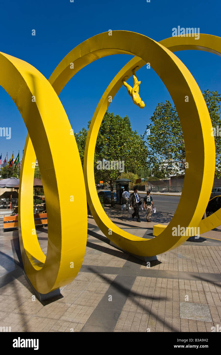 Chile, Santiago, Central Business District, Yellow Spiral Sculpture Stock Photo