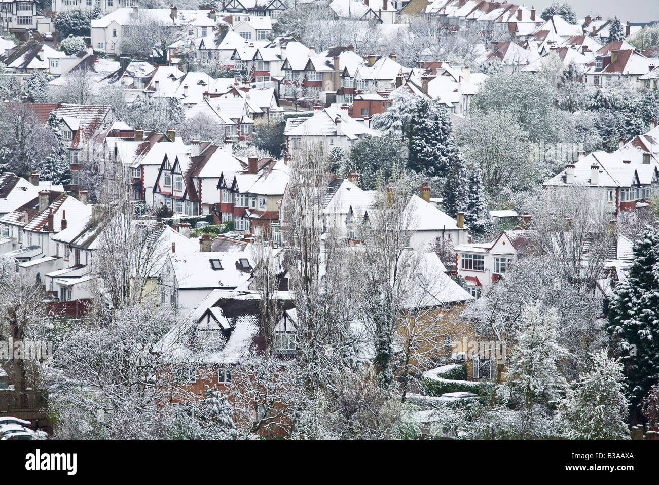 England, London, Brent, Snow on rooftops Stock Photo