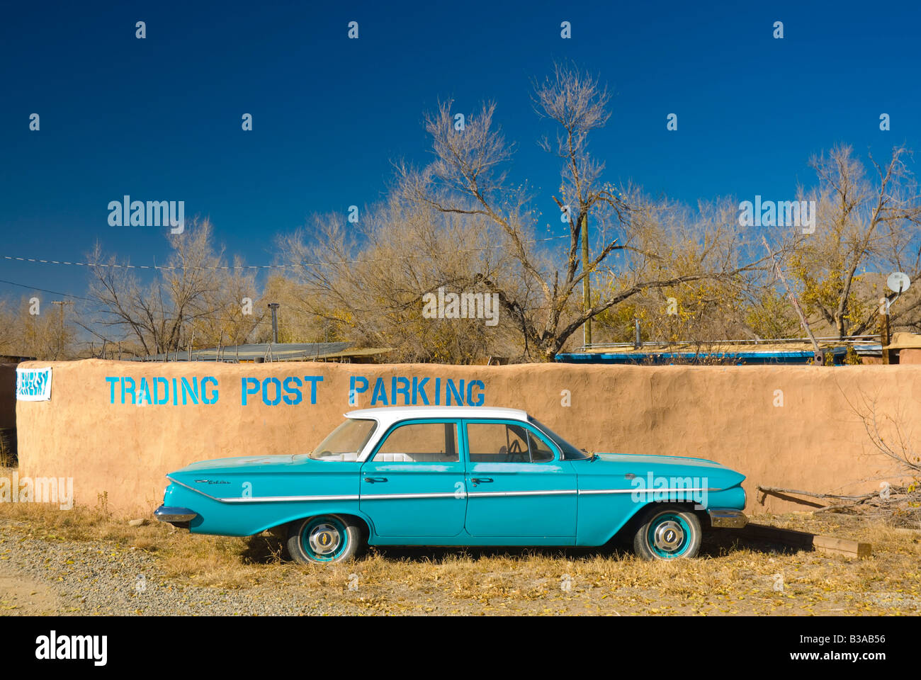 USA, New Mexico, Turquoise Trail, Trading Post and 1961 Chevrolet Bel