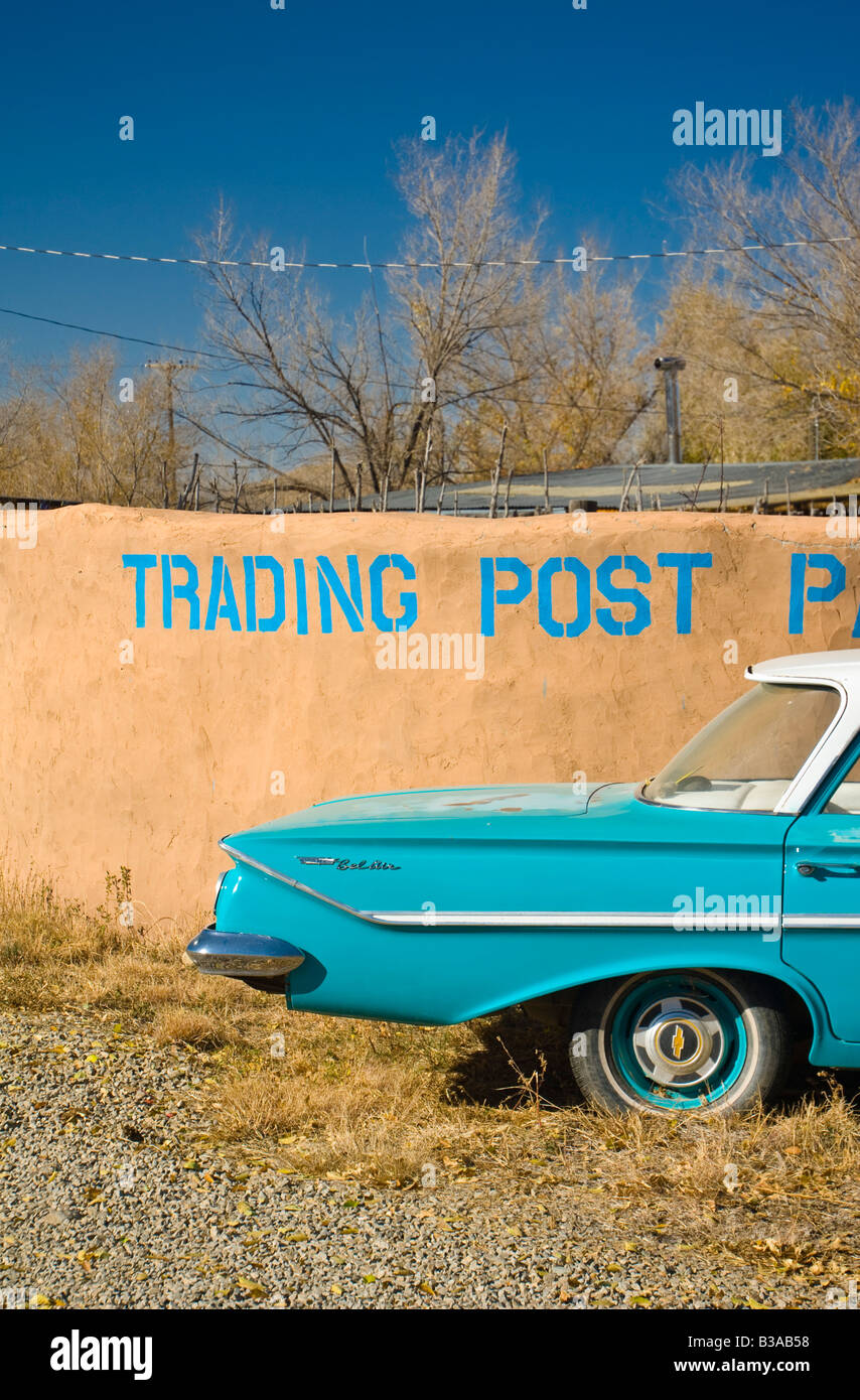USA, New Mexico, Turquoise Trail, Trading Post and 1961 Chevrolet Bel