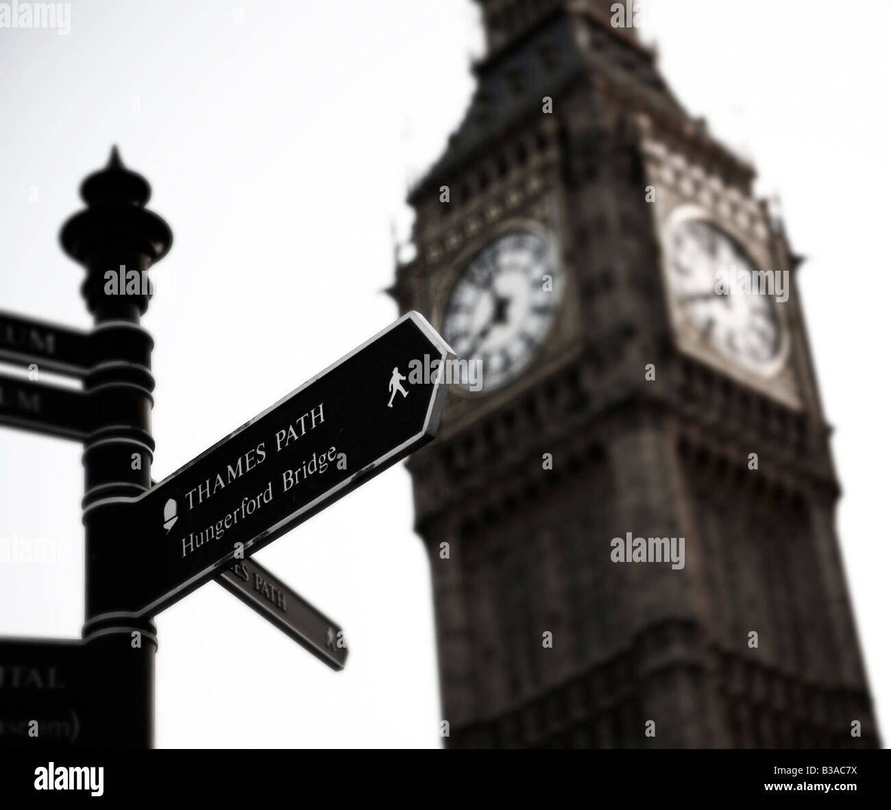 Thames Path street sign with Big Ben in the background Stock Photo