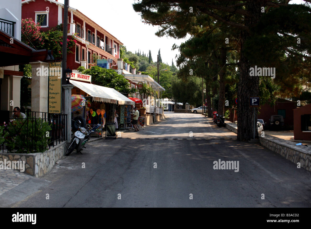 THE VILLAGE CENTRE OF PALEOKASTRITSA ON THE GREEK IONIAN ISLAND OF