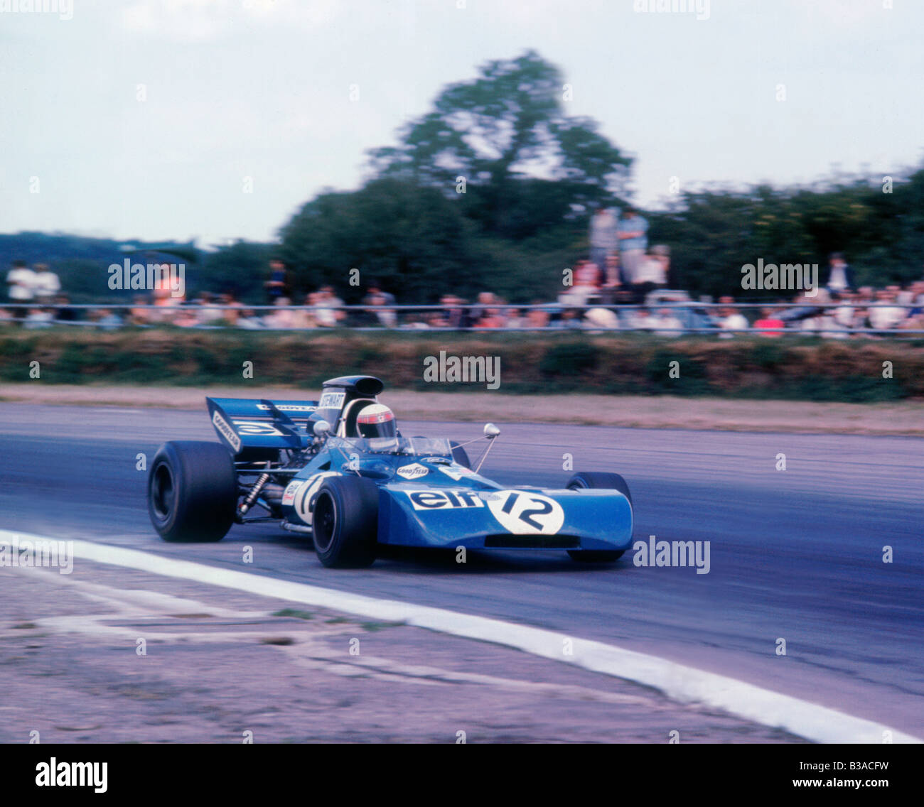 Tyrrell 003 driven by Jackie Stewart on his way to victory in the 1971 British GP. Stock Photo