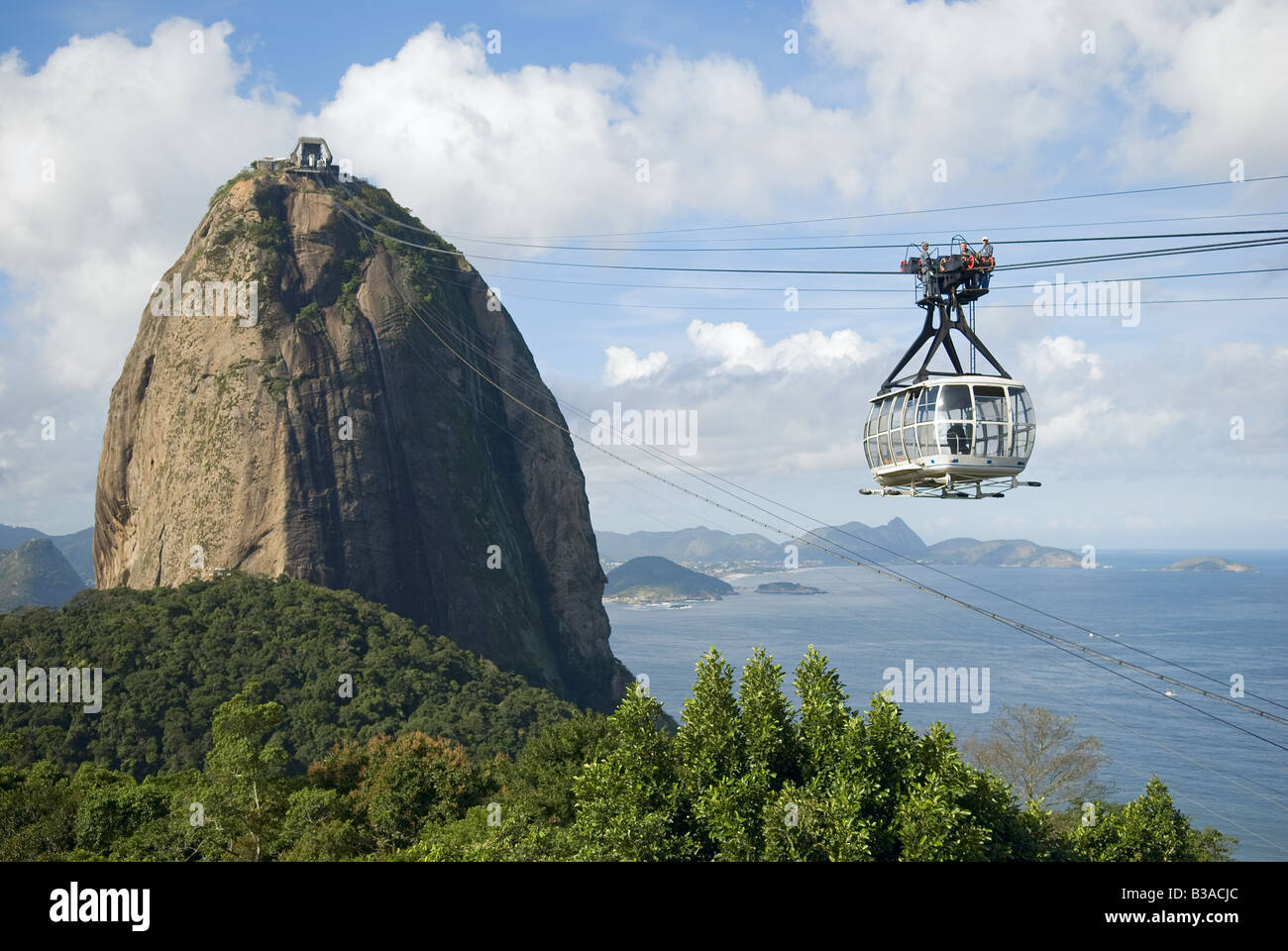 Cable car and Sugar Loaf Mountain, Rio de Janeiro, Brazil. Stock Photo