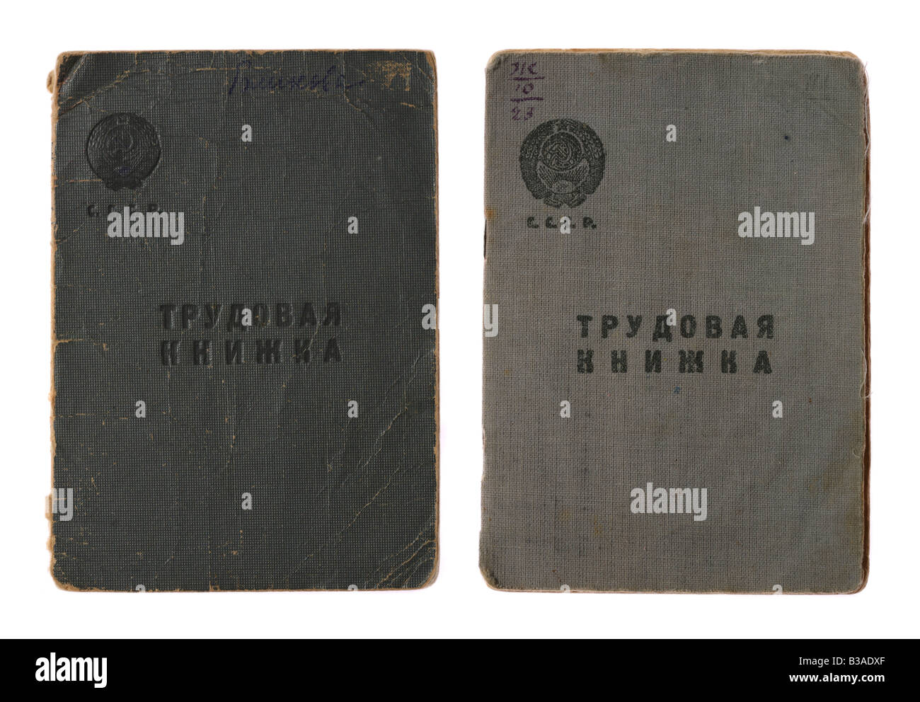Soviet Employment Record Books or Trudovaya knizhka from 1930s isolated on white Stock Photo
