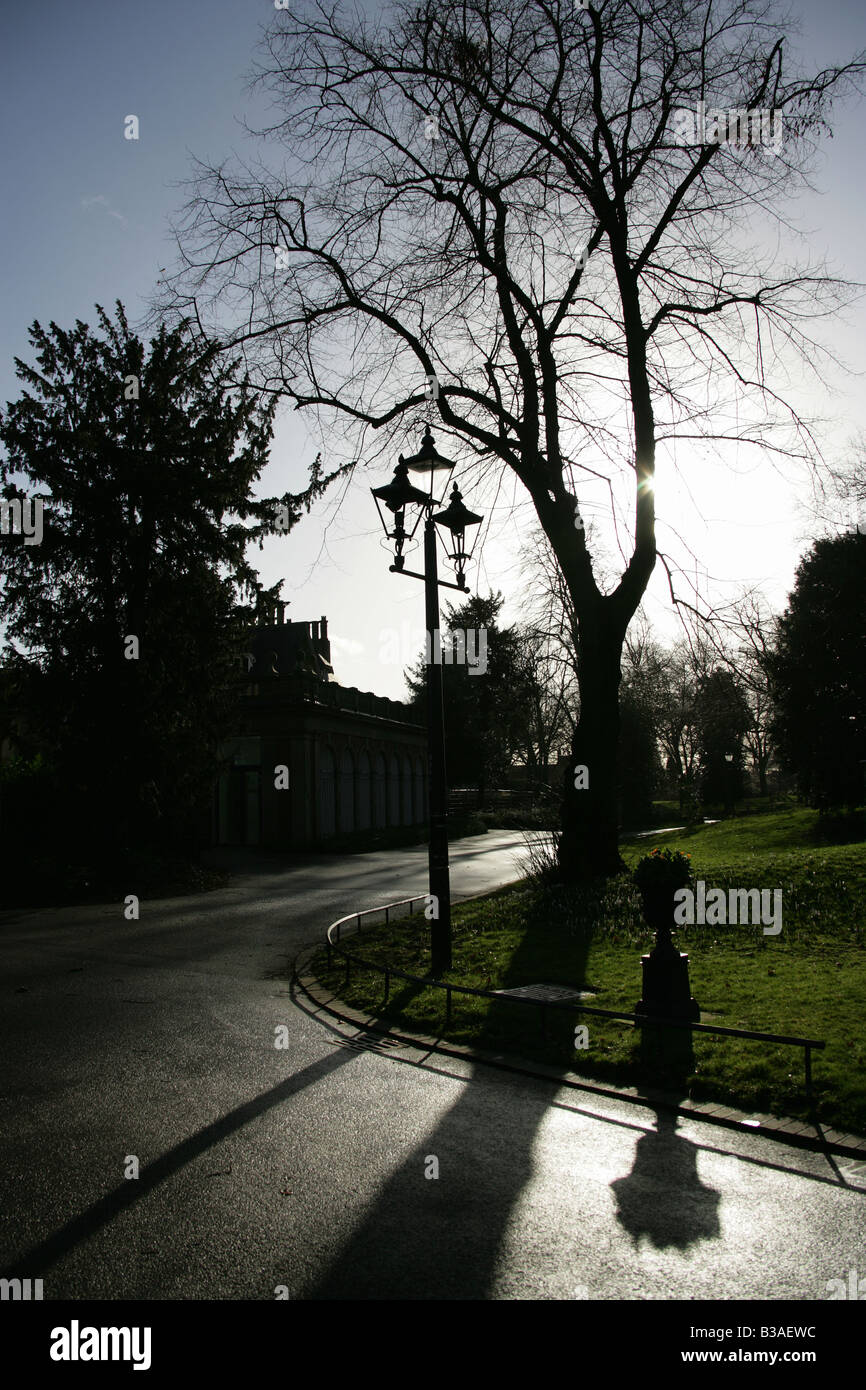 City of Derby, England. Silhouetted view of Derby Arboretum Park, which was designed by John Claudius Loudon. Stock Photo