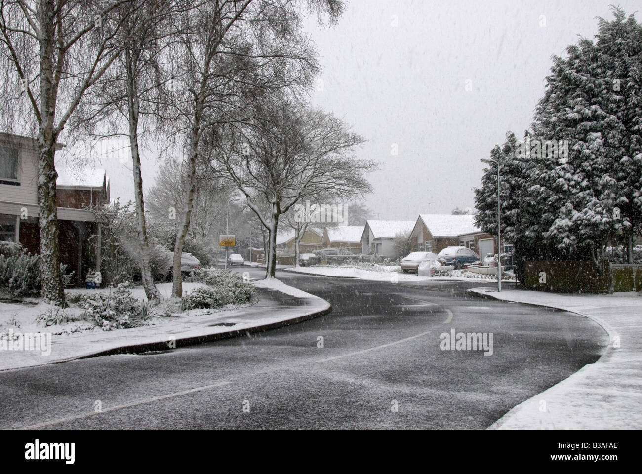 Snow on road, Biggin Hill Kent England UK Stock Photo Alamy