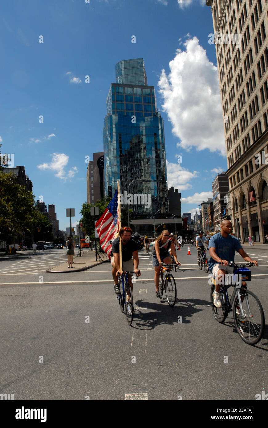 Bicyclists in Astor Place during the New York Summer Streets event Stock Photo
