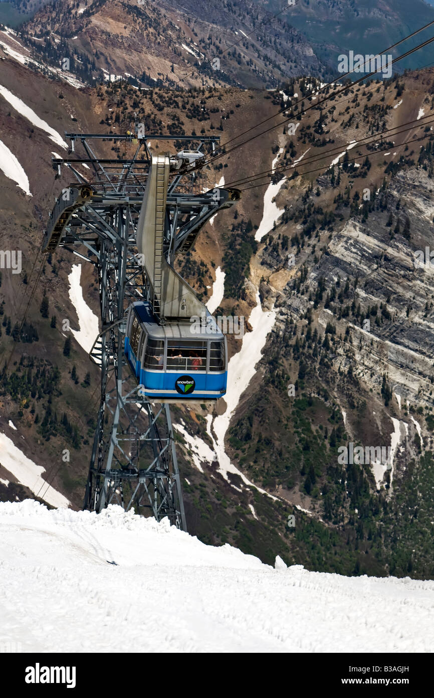 Snowbird Tram at top of mountain, Utah Stock Photo