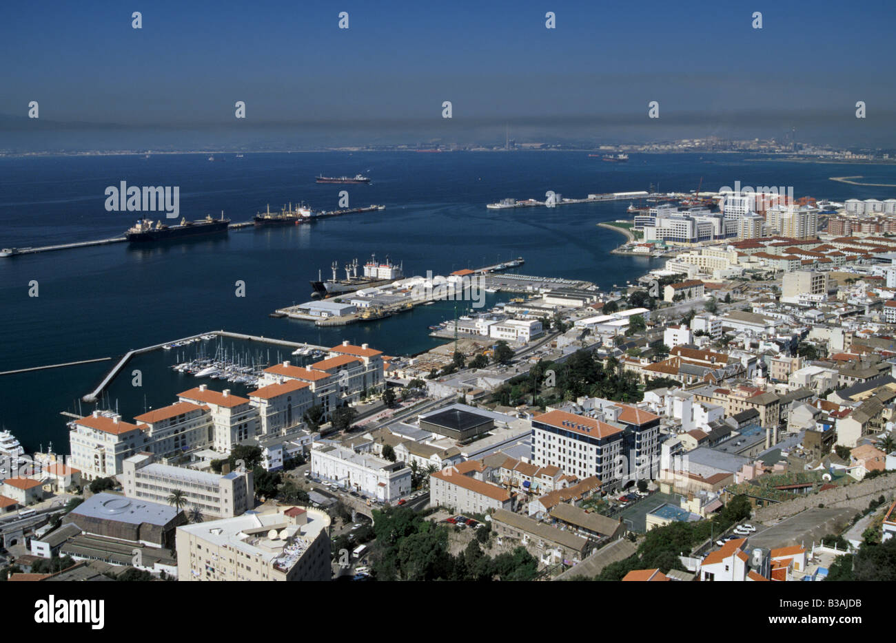 Town of Gibraltar and port at Gibraltar Harbor view from cable car