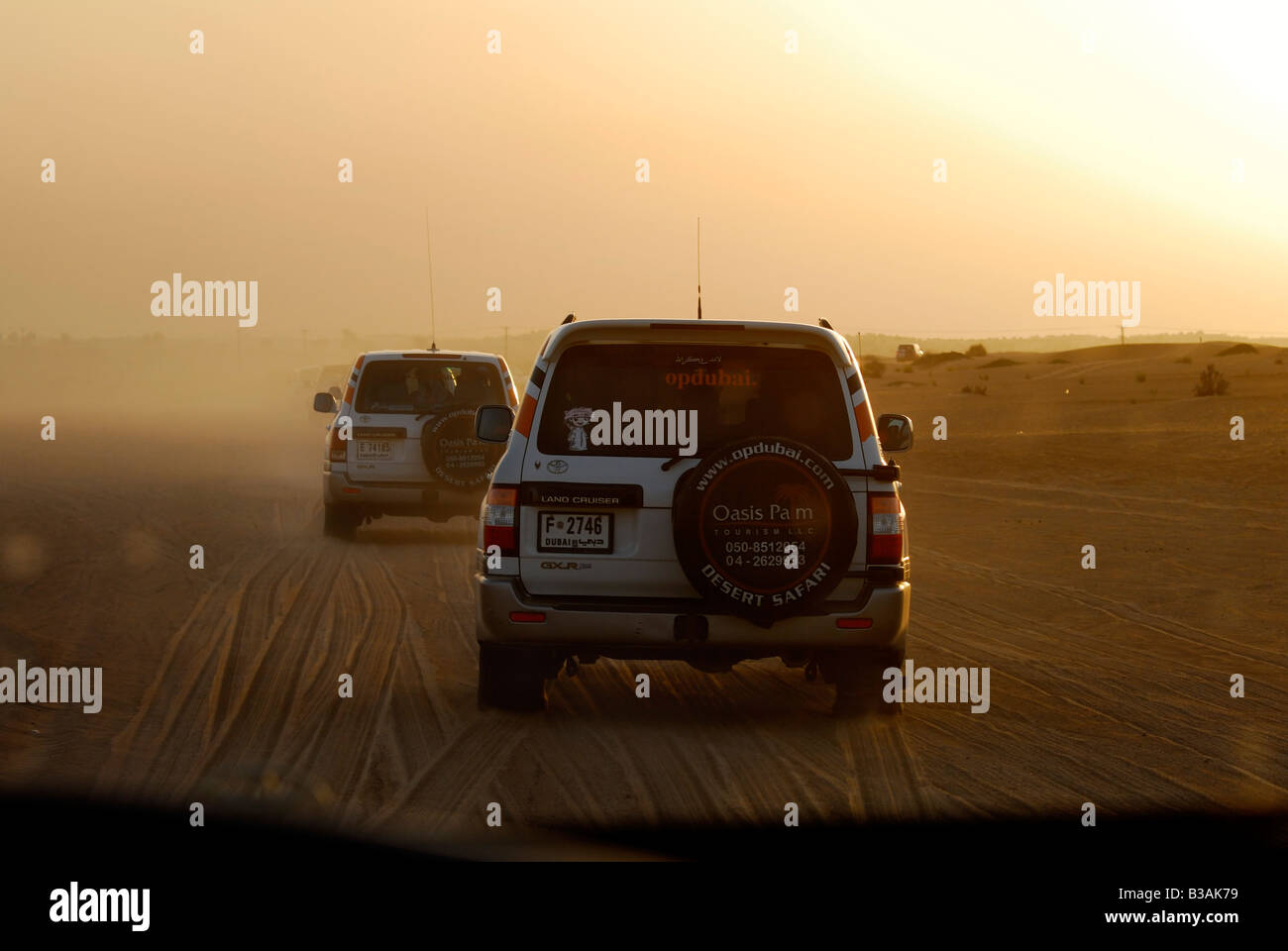 4x4 desert safari in the sandstorm, Dubai. Stock Photo