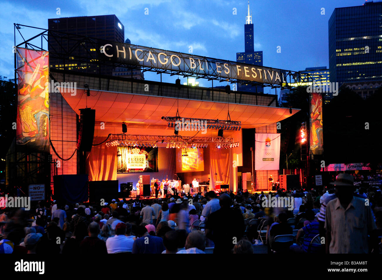 Twilight at the Chicago Blues Festival Stock Photo