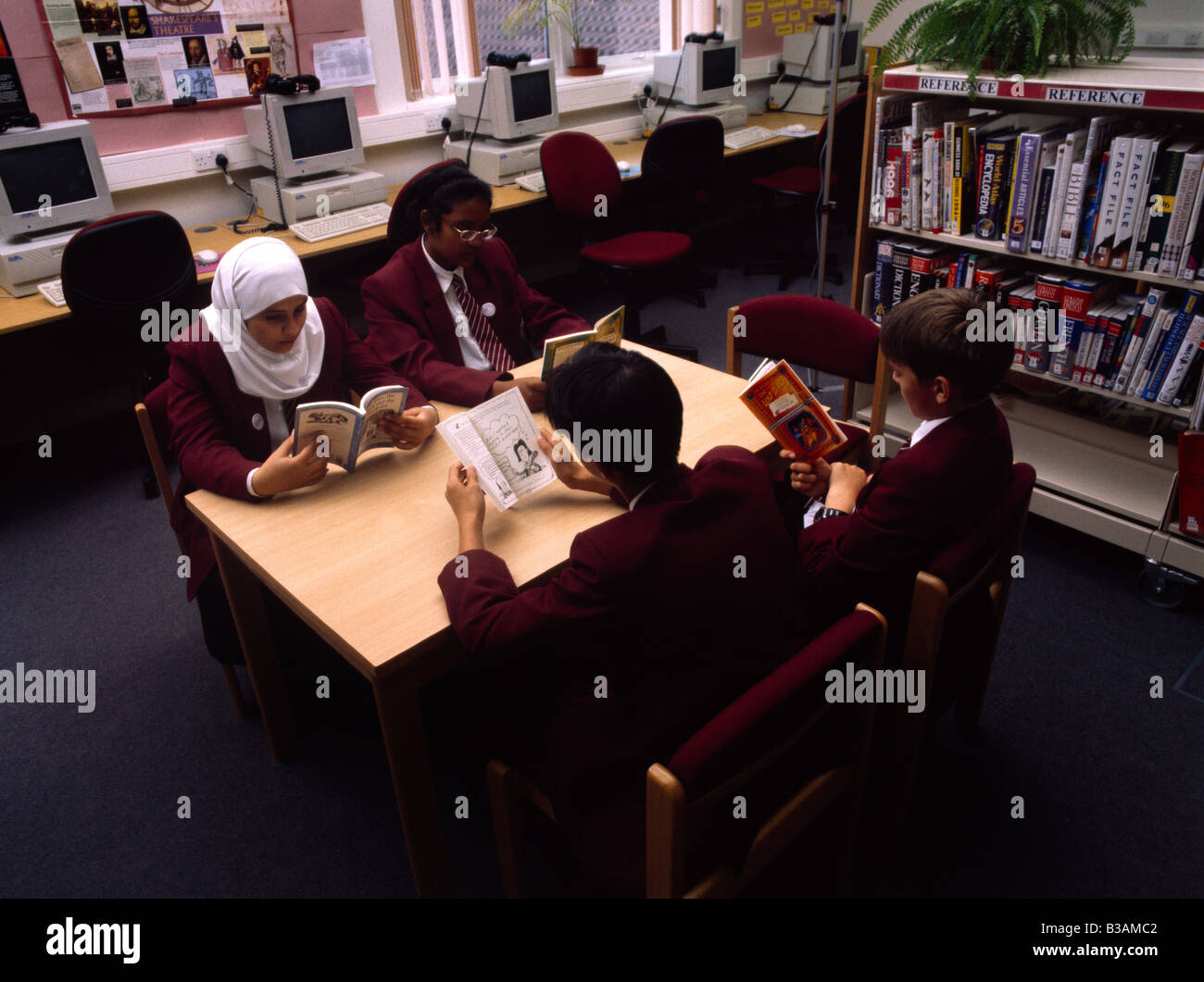 High School Children Reading Books Multi-racial Stock Photo