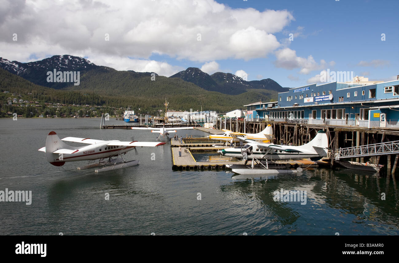 Float planes Floatplanes Seaplanes at the quay in the port of Juneau