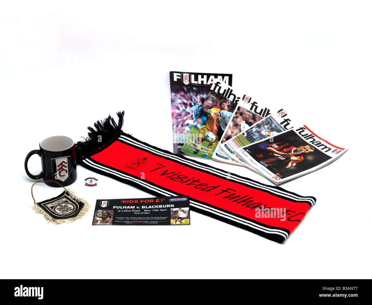 Fulham Football Souvenirs Scarf Programmes and Ticket Stock Photo Alamy
