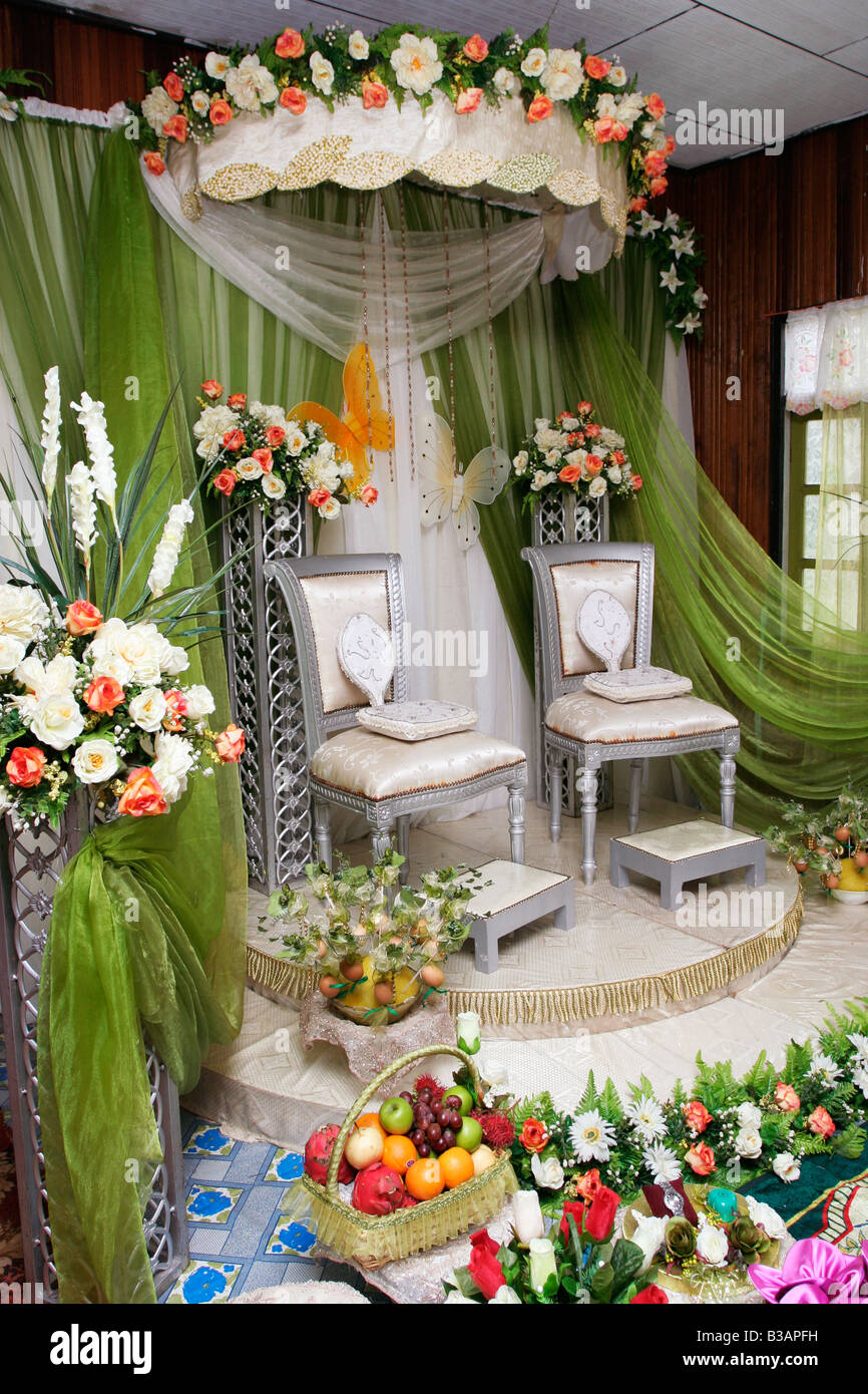 Traditional Malay wedding dais in Terengganu, Malaysia. Stock Photo