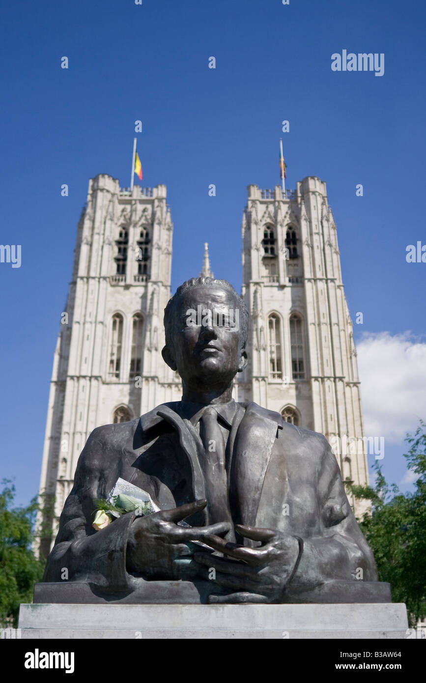 Statue Of Baudouin I The Fifth King Of Belgium In Front Of St Michael 
