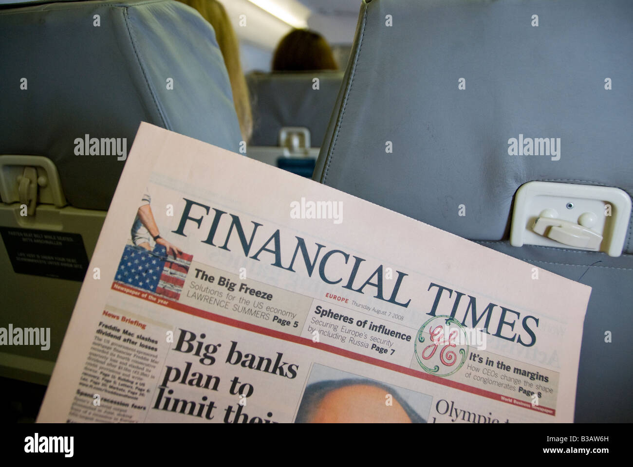 Financial Times newspaper on a plane Stock Photo