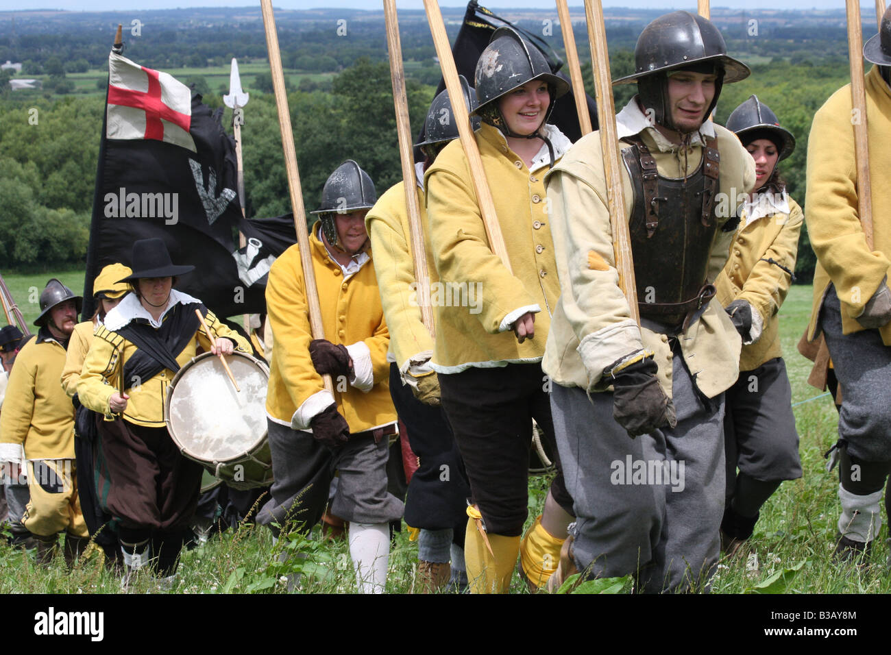 Pikemen at the re enactment of the battle of Faringdon in the English Civil war. Stock Photo