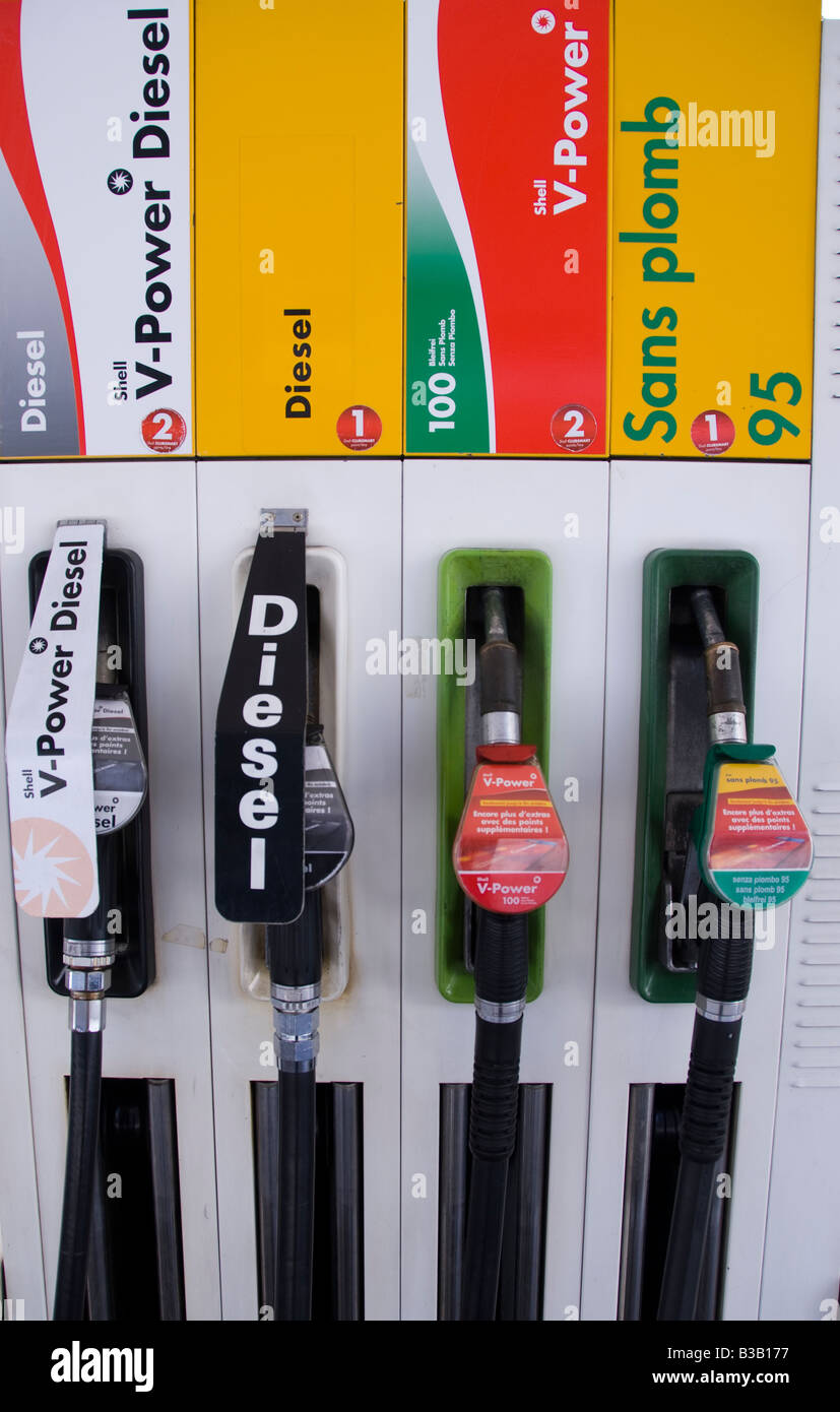 Petrol diesel fuel pumps in France Stock Photo