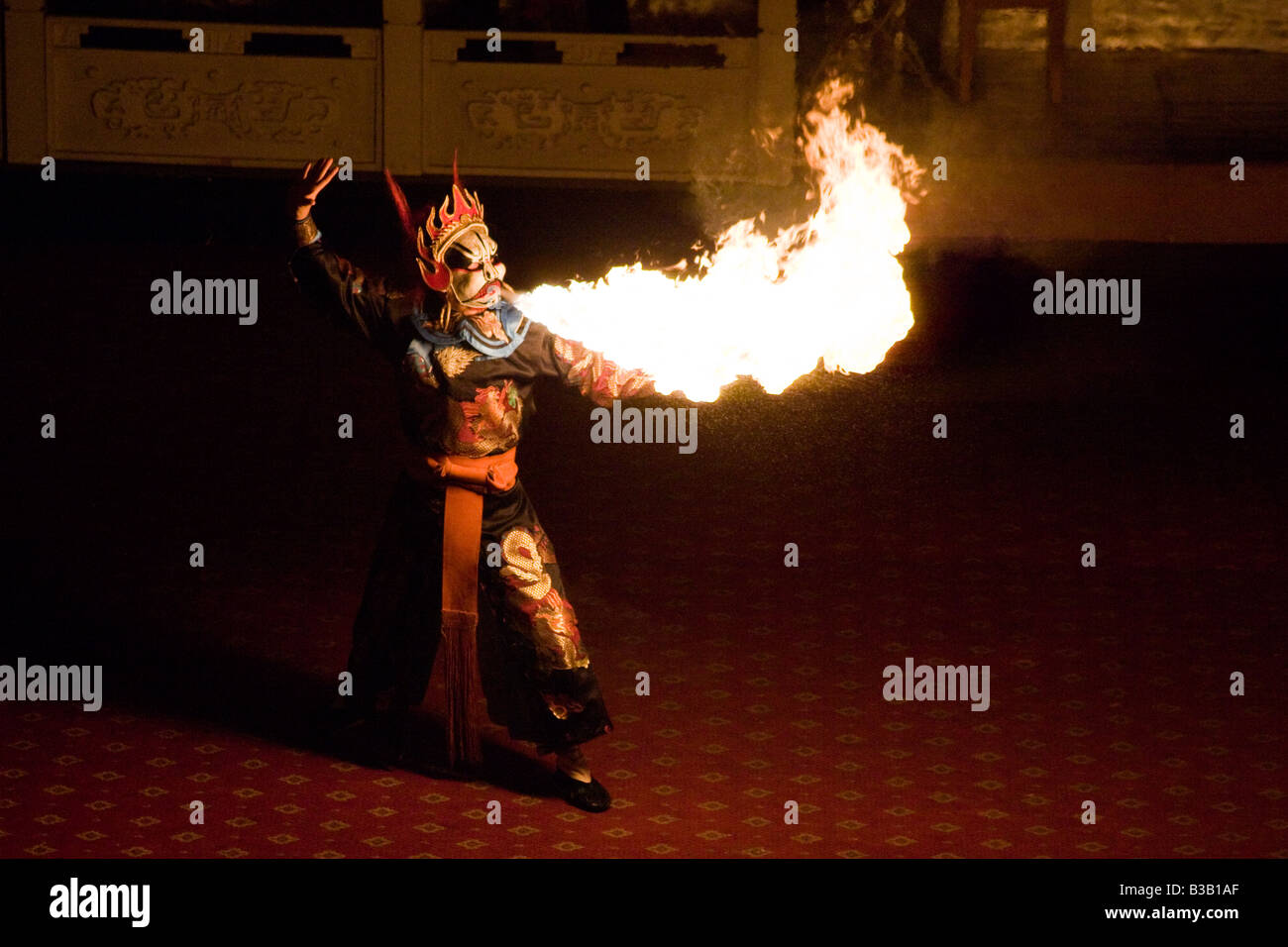 Fire breathing or fire eating at Sichuan Opera or Chuanxi performed in