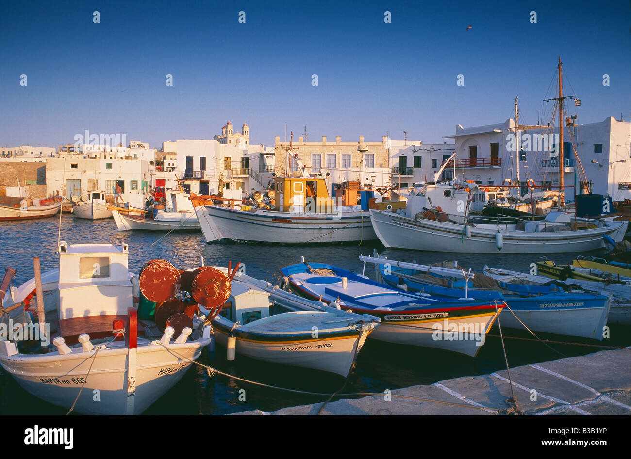 boats at Nasussa, Paros, Cyclades Islands, Greece Stock Photo