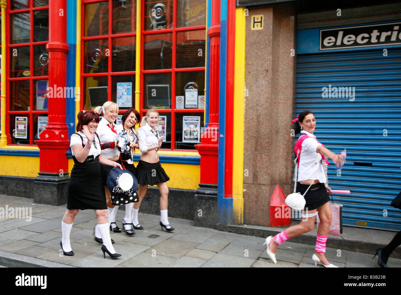 July 2008 - Women on a hen night walking down fleet street Liverpool England UK Stock Photo
